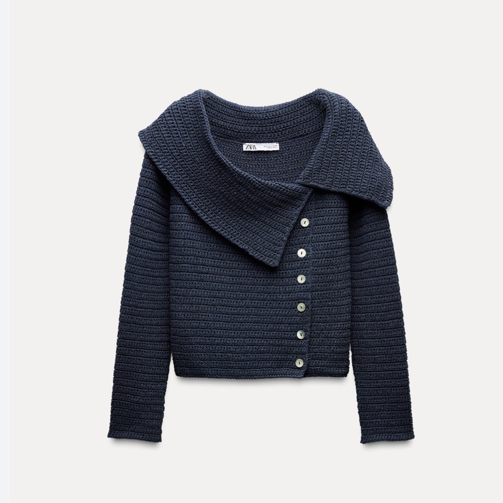 Zara gray Cropped Knit Button-Front Sweater nwt